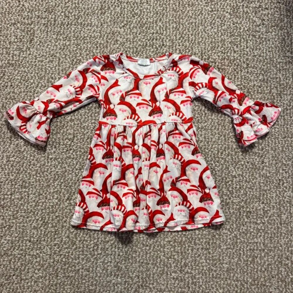 Baby Girl Christmas Dress Santa Print Bell Sleeve Boutique 6-12 Months
